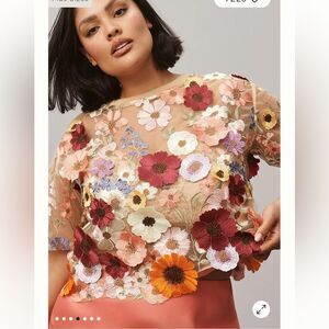 Anthropologie Dolan Left Coast Flower Appliqué Sheer Tee